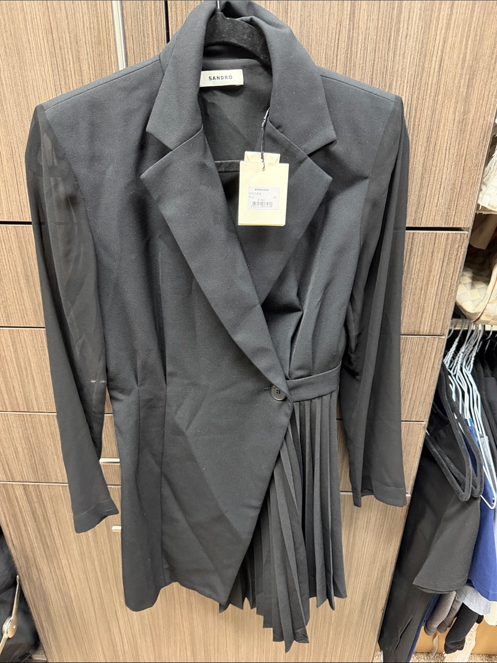 Sandro Black Asymmetric Pleated Blazer